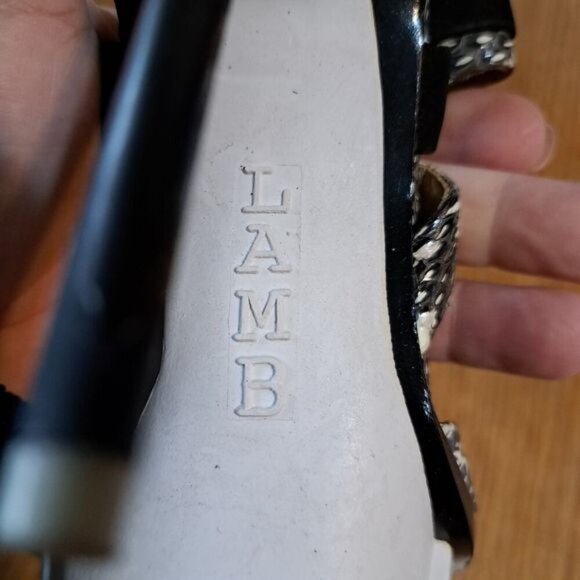 L.A.M.B  Snake Skin Black Leather Strappy Platform‎ Sillito Heels 6.5 - Picture 6 of 12